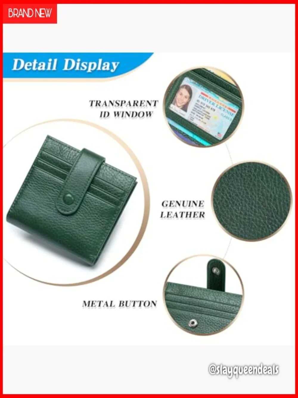 Genuine Leather Slim Bifold Wallet With Zipper Coin Pouch ID Window